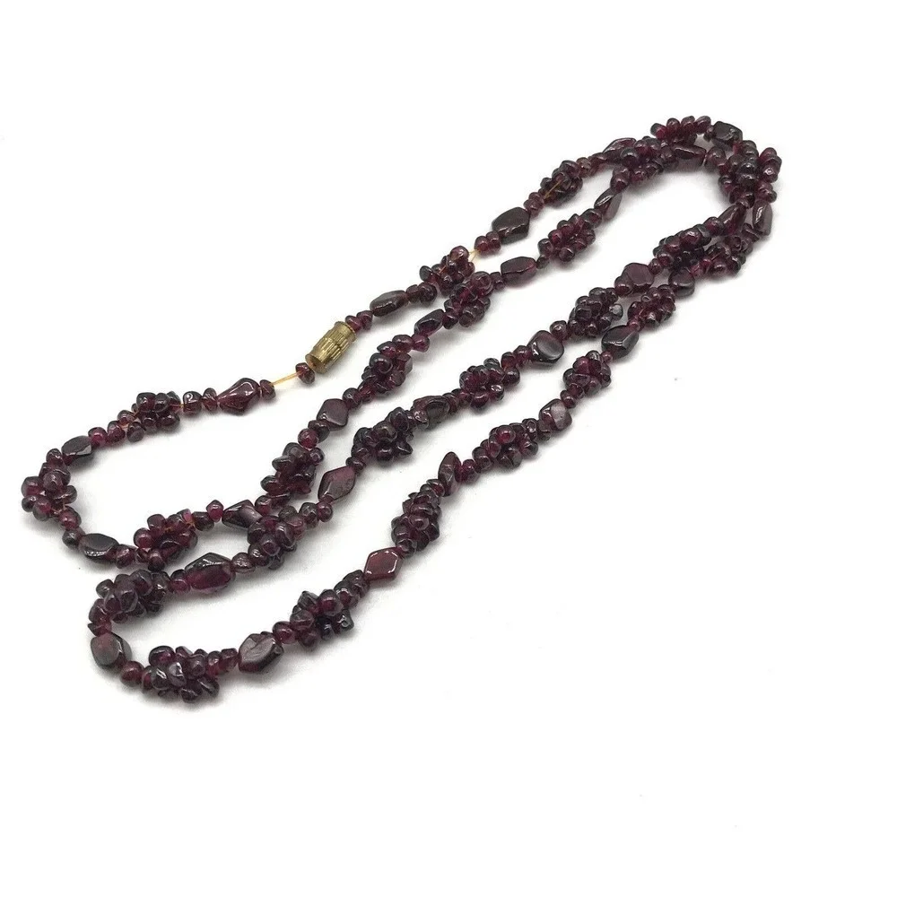 Vintage Antique Genuine Bohemian Garnet Cluster Single Strand Necklace 26